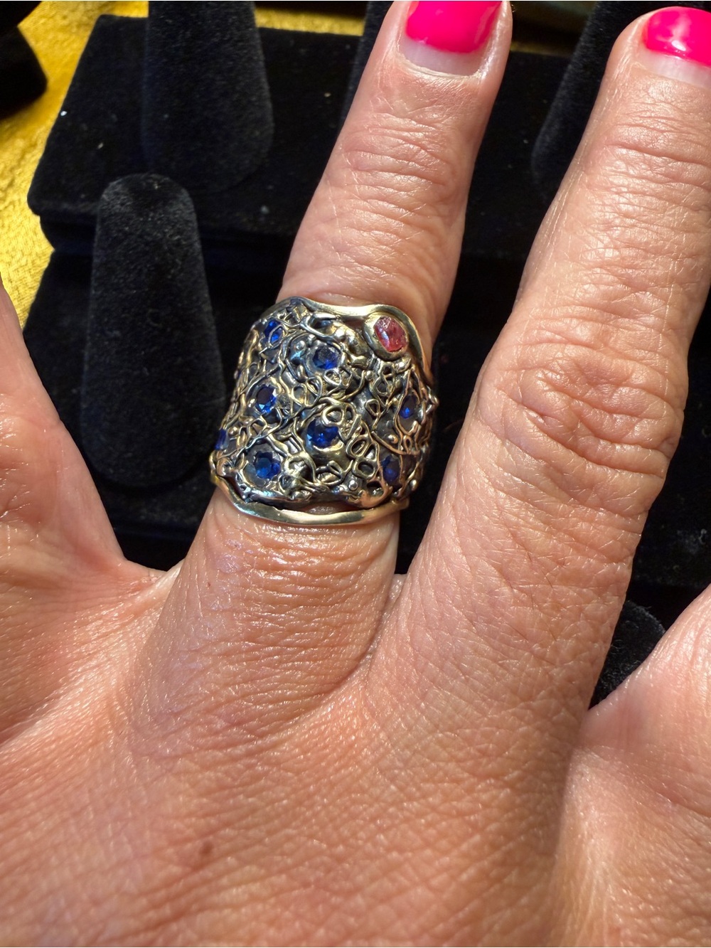 CHKHIRA JEWELRY SILVER AND GOLD RING WITH GEMSTONES.